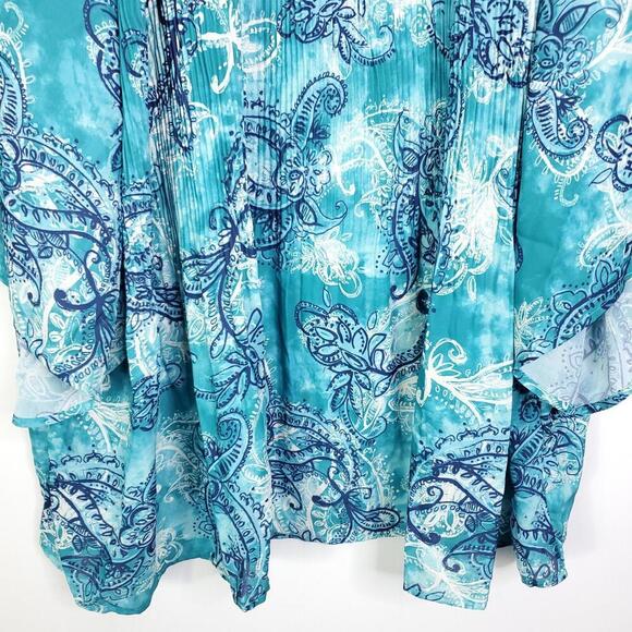 Catherines Top Womens 3X Crinkle Accordion Ocean Colorful Cutout Neckline - Picture 5 of 11